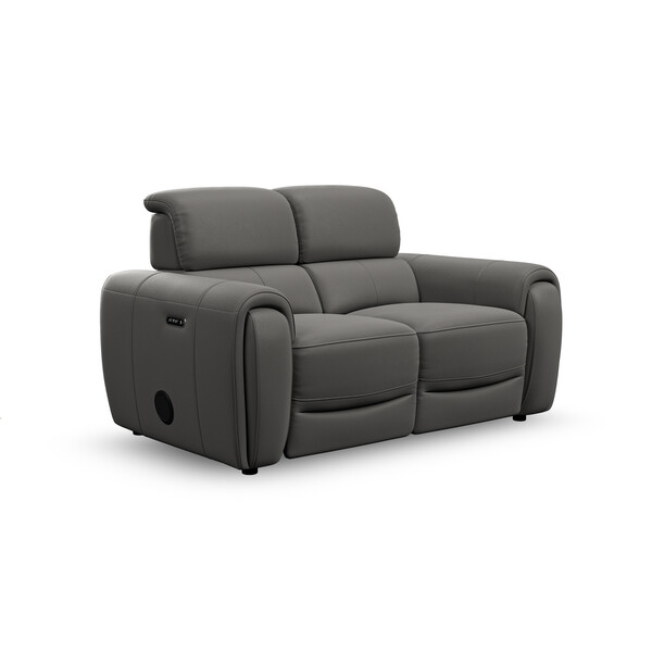 Elephant Grey Leather Sofas - 2 Seater Recliner Sofa with Speakers - Arabella Range - Oak Furnitureland