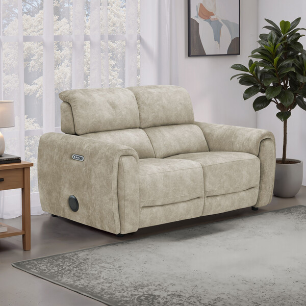Marble Cream Fabric Sofas - 2 Seater Recliner Sofa with Speakers - Arabella Range - Oak Furnitureland