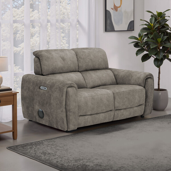 Marble Mink Fabric Sofas - 2 Seater Recliner Sofa with Speakers - Arabella Range - Oak Furnitureland