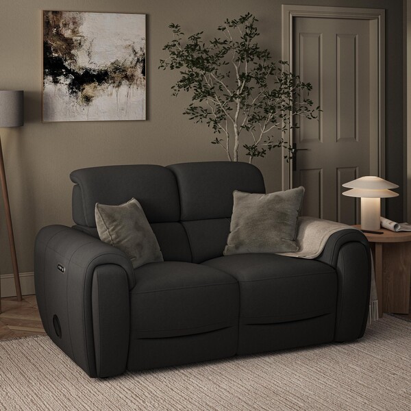 Storm Leather Sofas - 2 Seater Recliner Sofa with Speakers - Arabella Range - Oak Furnitureland