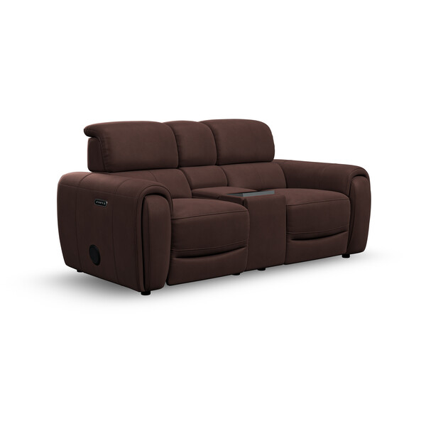Chestnut Leather Sofas - 2 Seater Recliner Sofa, Smart Screen & Speakers - Arabella Range - Oak Furnitureland