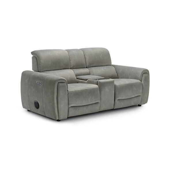 Dexter Stone Fabric Sofas - 2 Seater Recliner Sofa, Smart Screen & Speakers - Arabella Range - Oak Furnitureland