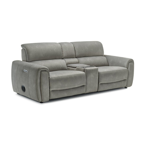 Dexter Stone Fabric Sofas - 2.5 Seater Recliner Sofa, Smart Screen & Speakers - Arabella Range - Oak Furnitureland