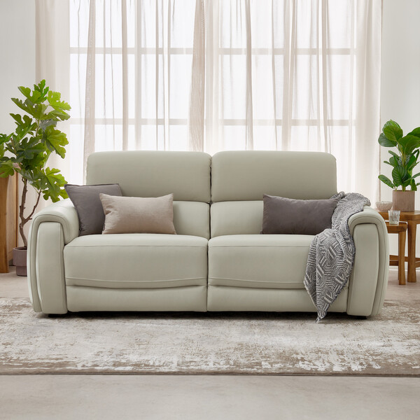 Bone China Leather Sofas - 3 Seater Electric Recliner Sofa - Arabella Range - Oak Furnitureland