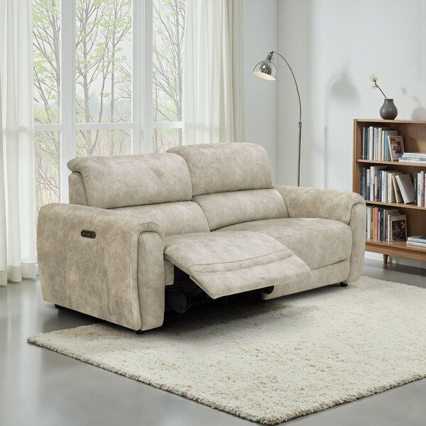 Marble Cream Fabric Sofas - 3 Seater Electric Recliner Sofa - Arabella Range - Oak Furnitureland