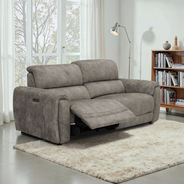 Marble Mink Fabric Sofas - 3 Seater Electric Recliner Sofa - Arabella Range - Oak Furnitureland