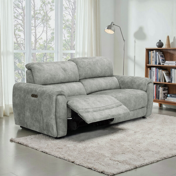 Marble Silver Fabric Sofas - 3 Seater Electric Recliner Sofa - Arabella Range - Oak Furnitureland