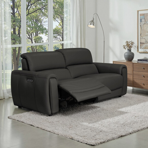 Storm Leather Sofas - 3 Seater Electric Recliner Sofa - Arabella Range - Oak Furnitureland