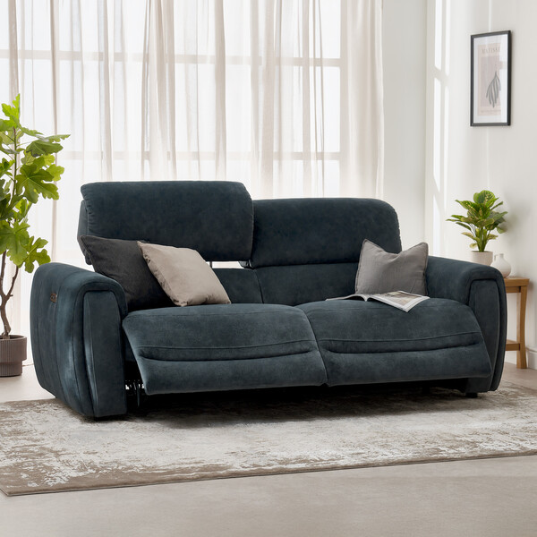 Dexter Shadow Fabric Sofas - 3 Seater Electric Recliner Sofa with Power Headrests - Arabella Range - Oak Furnitureland