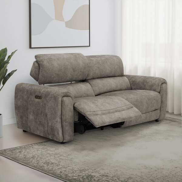 Marble Mink Fabric Sofas - 3 Seater Electric Recliner Sofa with Power Headrests - Arabella Range - Oak Furnitureland
