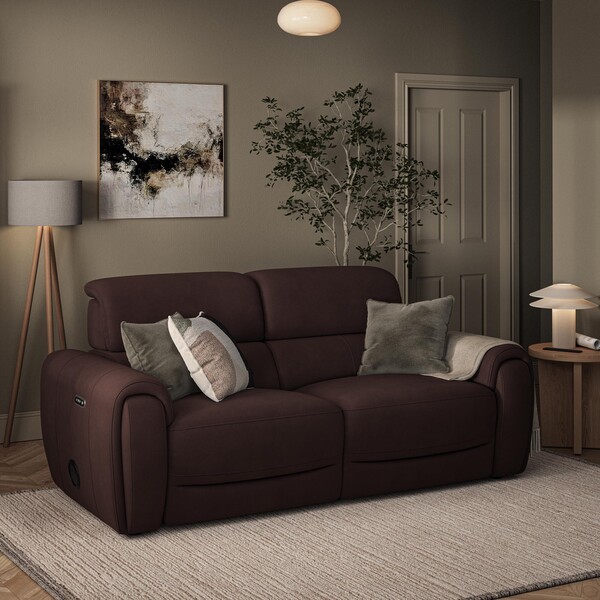 Chestnut Leather Sofas - 3 Seater Electric Recliner & Speakers - Arabella Range - Oak Furnitureland