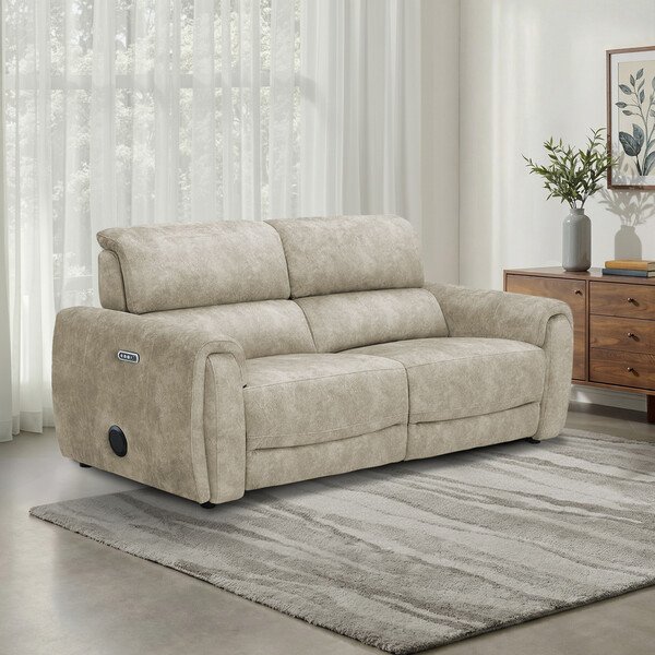 Marble Cream Fabric Sofas - 3 Seater Electric Recliner & Speakers - Arabella Range - Oak Furnitureland