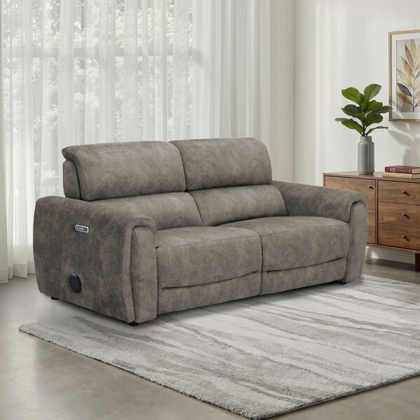 Marble Mink Fabric Sofas - 3 Seater Electric Recliner & Speakers - Arabella Range - Oak Furnitureland