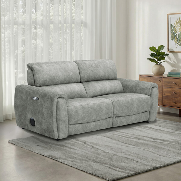 Marble Silver Fabric Sofas - 3 Seater Electric Recliner & Speakers - Arabella Range - Oak Furnitureland