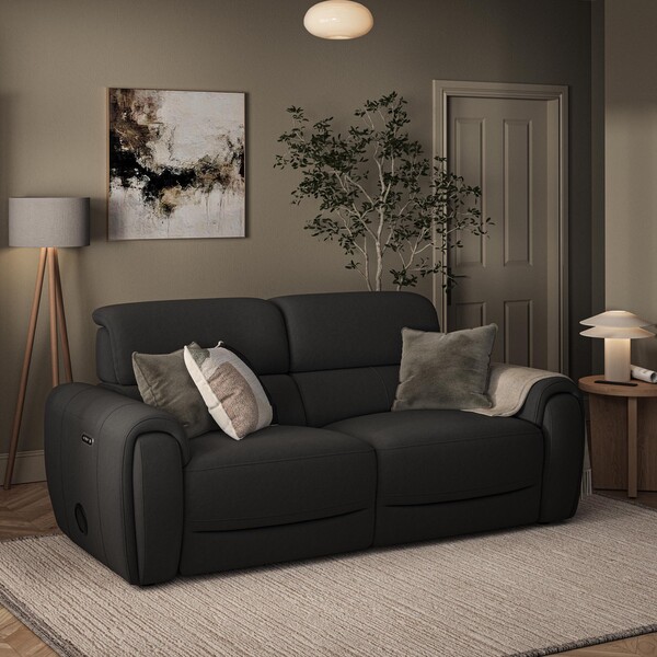 Storm Leather Sofas - 3 Seater Electric Recliner & Speakers - Arabella Range - Oak Furnitureland
