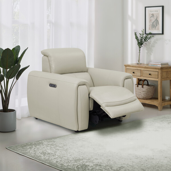 Bone China Leather Sofas - Electric Recliner Armchair - Arabella Range - Oak Furnitureland