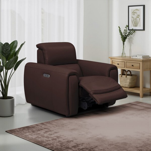 Chestnut Leather Sofas - Electric Recliner Armchair - Arabella Range - Oak Furnitureland