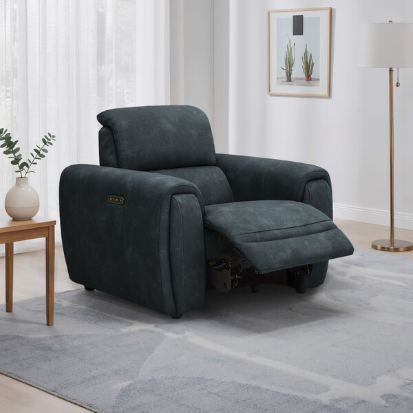 Dexter Shadow Fabric Sofas - Electric Recliner Armchair - Arabella Range - Oak Furnitureland