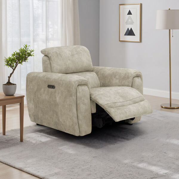 Marble Cream Fabric Sofas - Electric Recliner Armchair - Arabella Range - Oak Furnitureland