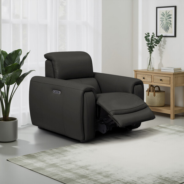 Storm Leather Sofas - Electric Recliner Armchair - Arabella Range - Oak Furnitureland