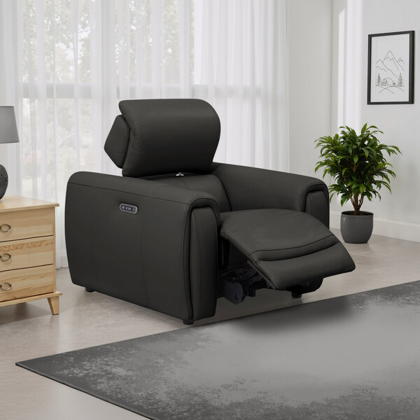 Storm Leather Sofas - Electric Recliner Armchair with Power Headrest - Arabella Range - Oak Furnitureland