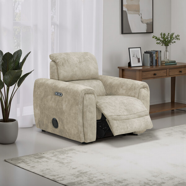 Marble Cream Fabric Sofas - Electric Recliner Armchair with Speakers - Arabella Range - Oak Furnitureland
