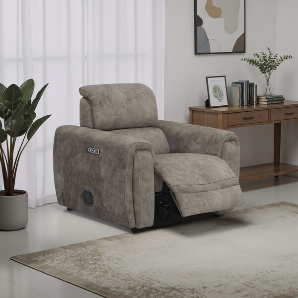 Marble Mink Fabric Sofas - Electric Recliner Armchair with Speakers - Arabella Range - Oak Furnitureland