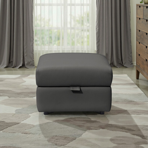 Elephant Grey Leather Sofas - Storage Footstool - Arabella Range - Oak Furnitureland