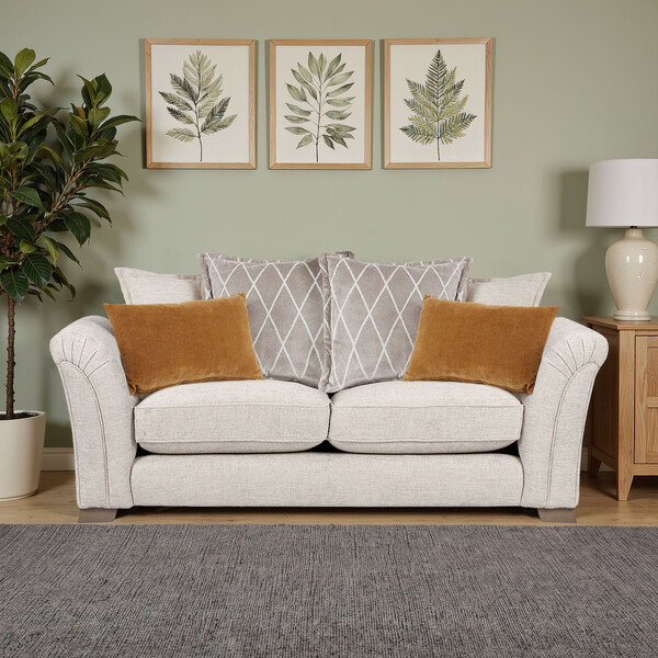 Cream Fabric Sofas - 3 Seater Pillow Back Sofa - Ashby Range - Oak Furnitureland