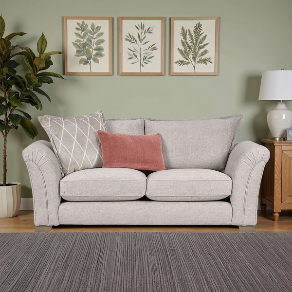 Ivory Fabric Sofas - 3 Seater Sofa - Ashby Range - Oak Furnitureland