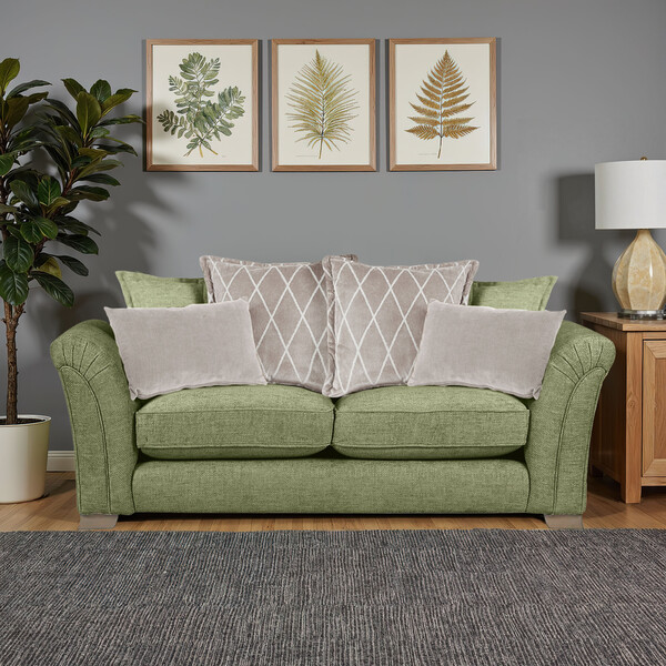 Olive Fabric Sofas - 3 Seater Pillow Back Sofa - Ashby Range - Oak Furnitureland