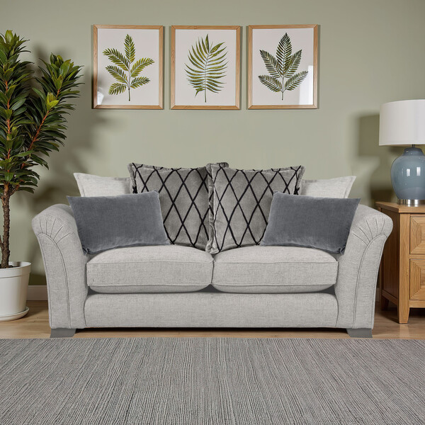 Silver Fabric Sofas - 3 Seater Pillow Back Sofa - Ashby Range - Oak Furnitureland