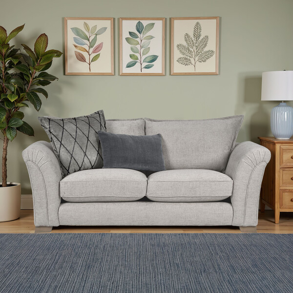 Silver Fabric Sofas - 3 Seater Sofa - Ashby Range - Oak Furnitureland