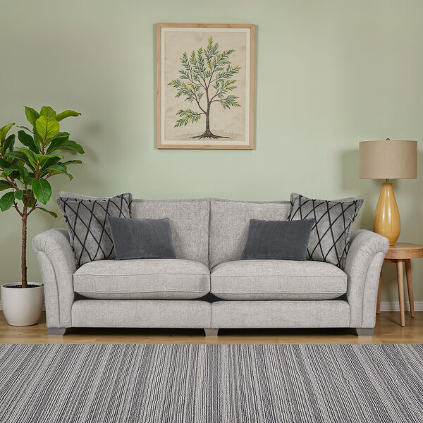 Silver Fabric Sofas - 4 Seater Sofa - Ashby Range - Oak Furnitureland