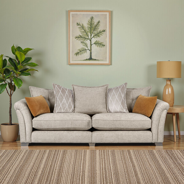 Stone Fabric Sofas - 4 Seater Pillow Back Sofa - Ashby Range - Oak Furnitureland