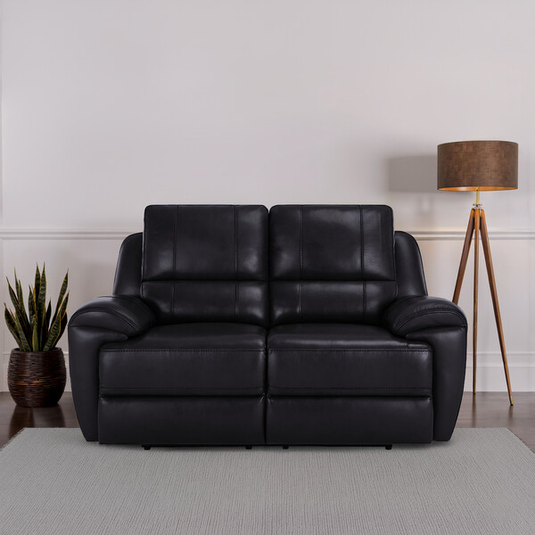 Black Leather Sofas - 2 Seater Electric Recliner Sofa with Power Headrest - Austin Range - Oak Furnitureland