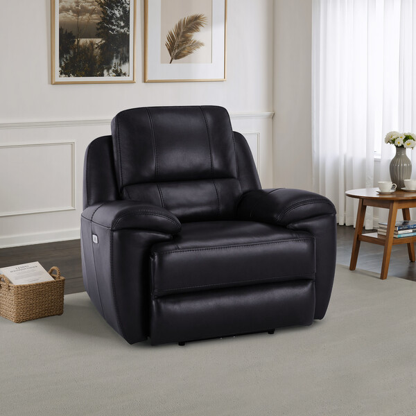 Black Leather Sofas - Electric Recliner Armchair with Power Headrest - Austin Range - Oak Furnitureland