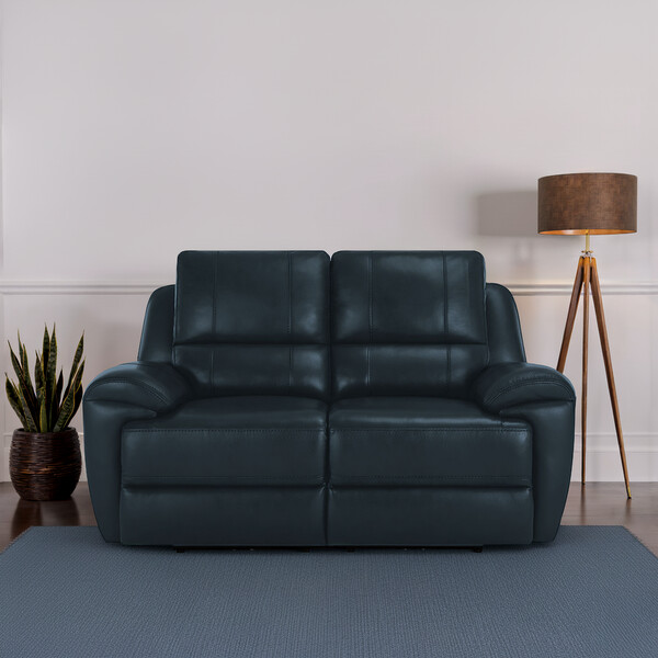 Blue Leather Sofas - 2 Seater Electric Recliner Sofa with Power Headrest - Austin Range - Oak Furnitureland