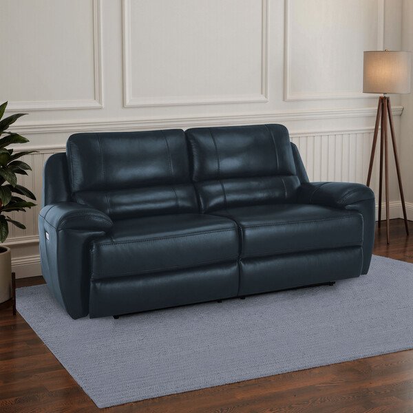 Blue Leather Sofas - 3 Seater Electric Recliner Sofa with Power Headrest - Austin Range - Oak Furnitureland