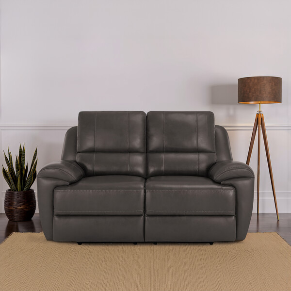 Dark Grey Leather Sofas - 2 Seater Electric Recliner Sofa with Power Headrest - Austin Range - Oak Furnitureland