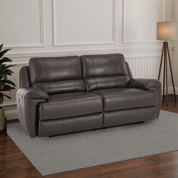 Dark Grey Leather Sofas - 3 Seater Electric Recliner Sofa with Power Headrest - Austin Range - Oak Furnitureland