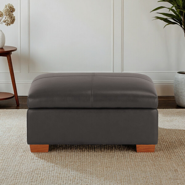 Dark Grey Leather Sofas - Storage Footstool - Austin Range - Oak Furnitureland