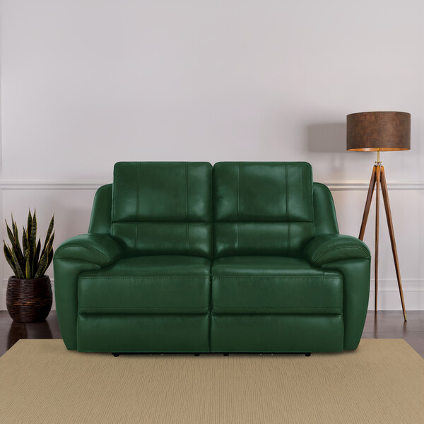 Green Leather Sofas - 2 Seater Electric Recliner Sofa with Power Headrest - Austin Range - Oak Furnitureland