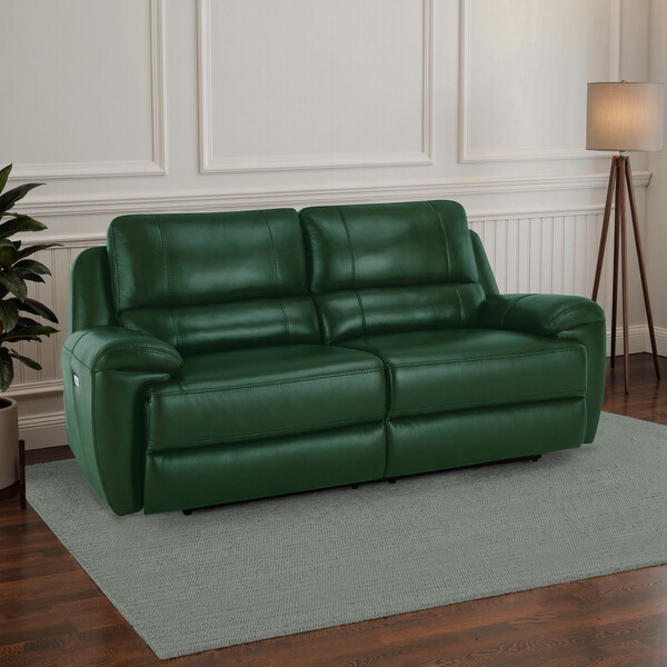 Green Leather Sofas - 3 Seater Electric Recliner Sofa with Power Headrest - Austin Range - Oak Furnitureland