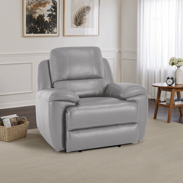 Light Grey Leather Sofas - Armchair - Austin Range - Oak Furnitureland