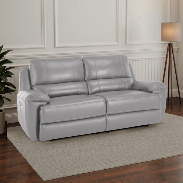 Light Grey Leather Sofas - 3 Seater Electric Recliner Sofa with Power Headrest - Austin Range - Oak Furnitureland