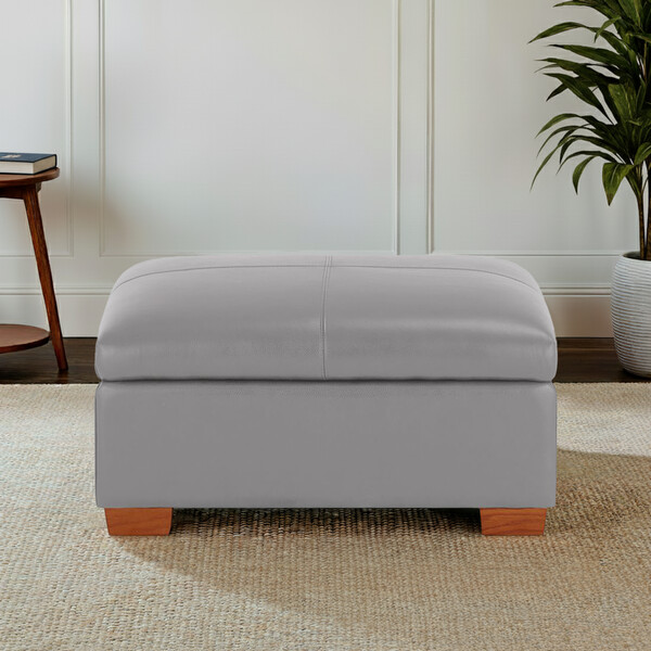 Light Grey Leather Sofas - Storage Footstool - Austin Range - Oak Furnitureland