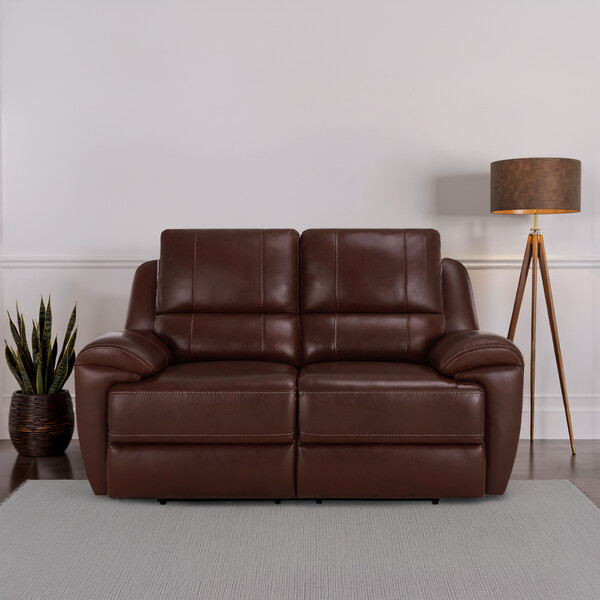 Tan Leather Sofas - 2 Seater Electric Recliner Sofa with Power Headrest - Austin Range - Oak Furnitureland