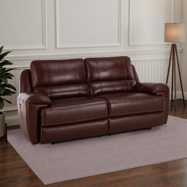 Tan Leather Sofas - 3 Seater Electric Recliner Sofa with Power Headrest - Austin Range - Oak Furnitureland