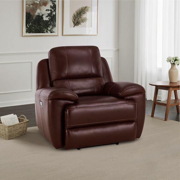 Tan Leather Sofas - Electric Recliner Armchair with Power Headrest - Austin Range - Oak Furnitureland